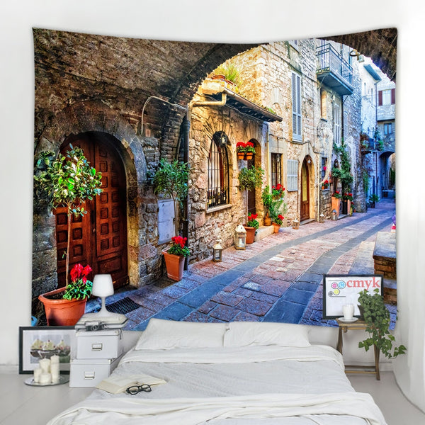 Classic House Street Tapestries Throw Bohemian Psychedelic Moon Sun Wall Hanging Beach Towel Art Tapestries Dorm Home Decor